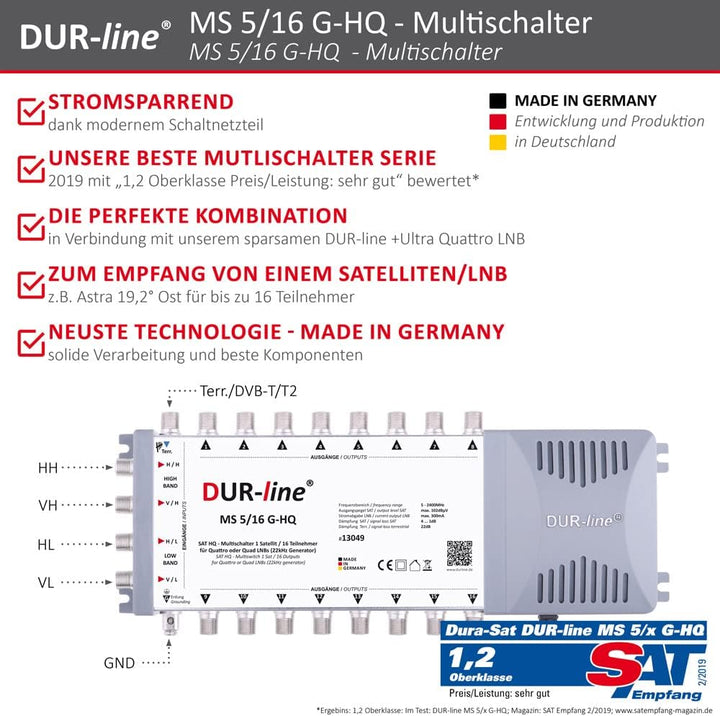 DUR-line MS 5/16 G-HQ - Multischalter - Made in Germany - SAT Multischalter für 16 Teilnehmer/TV - s