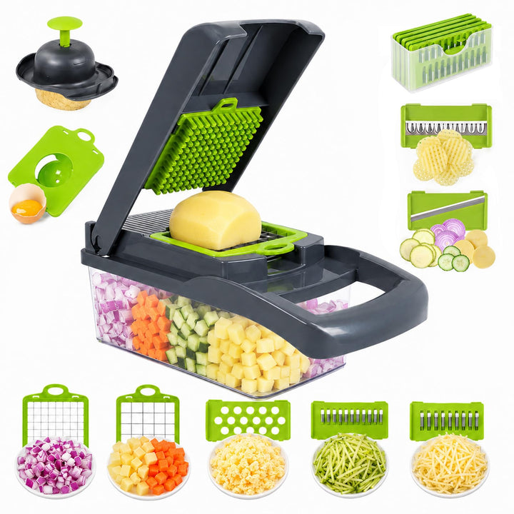 Carehabi Gemüseschneider Gemüsehobel Mandoline Zwiebelschneider mit 7 Klingen, Manueller Gemüse Schn