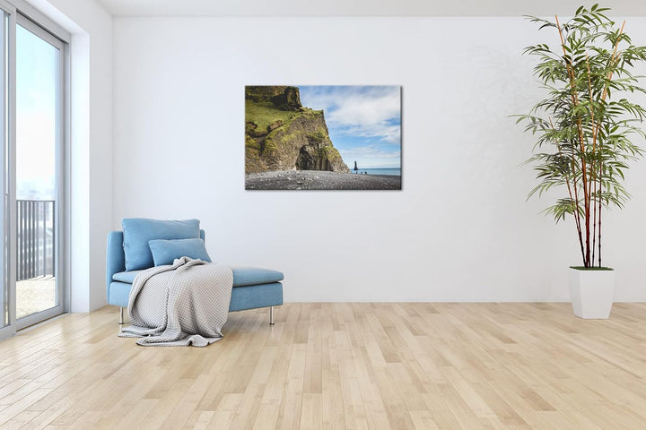 deyoli riesige Klippen in Island im Format: 60x40 als Leinwandbild, Motiv fertig gerahmt auf Echthol