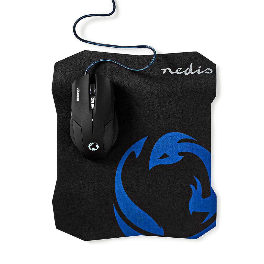 NEDIS Gaming Mouse & Mouse Pad Set - Verdrahtet - 800/1200 / 1600 DPI - Einstellbar DPI - Anzahl Knö