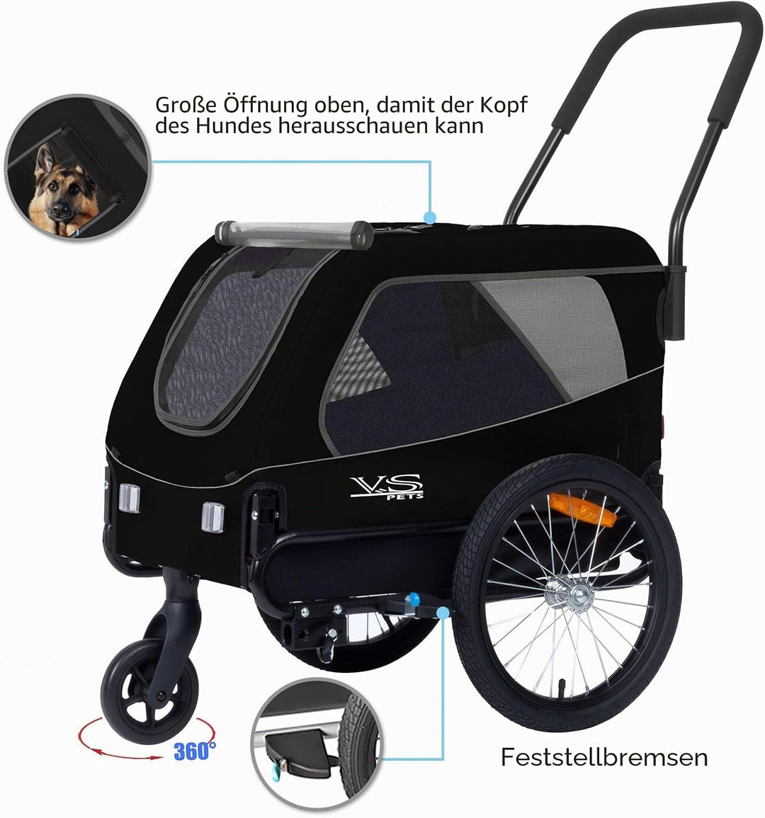 Tiggo VS Medium Hundeanhänger & Buggy 2in1 Fahrradanhänger Hundebuggy Jogger für Hunden bis 23kg Sch