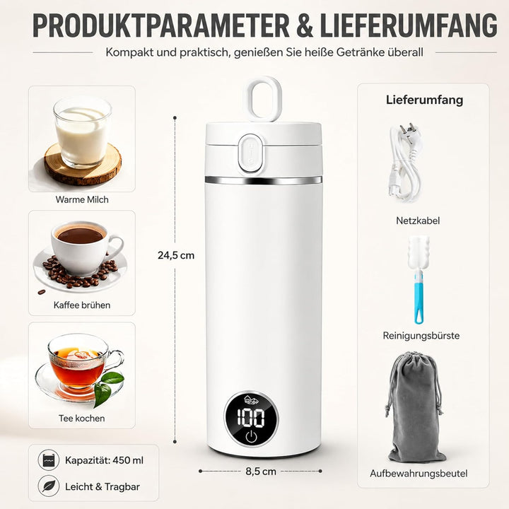 Reisewasserkocher, 450ml Mini Wasserkocher, 12V Elektrischer Reisewasserkocher Klein, Reise Wasserko