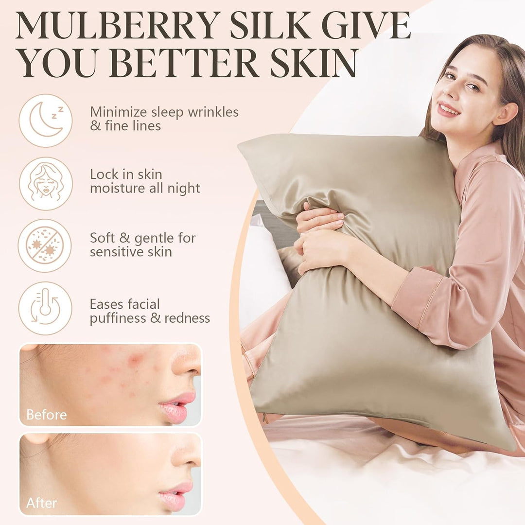 Jaciu 100% Reiner Seidenkissenbezug, 21 Momme beidseitiger Seidenkissenbezug Versteckter Mulberry Si