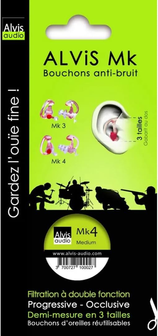 Alvis, Gehörschutzstöpsel, Ohrstöpsel, 1 Paar, MK4S, transparent, Mk4M Taille M, Taille M