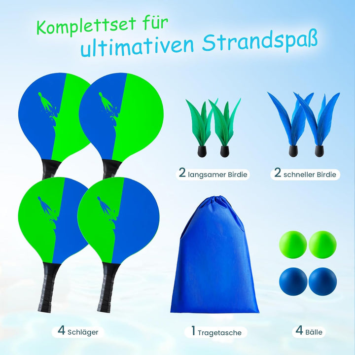 U&C Planet Beachball Set Paddle Ball Spiel Strandschlägerset aus Holz Schläger Spiel für Kinder&Fami