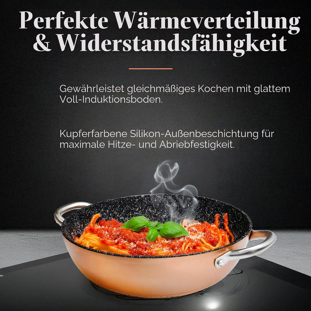 WECOOK! Professional Niedrige Kochtopf 24 cm Induktion, Ökologischer Antihaft-Stein ohne PFOA, Gesch
