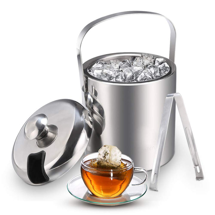 Sailnovo Eiseimer Eisbehälter sektkühler eiswürfelbehälter mit Zange und Deckel Edelstahl 1.2L, 1.2L