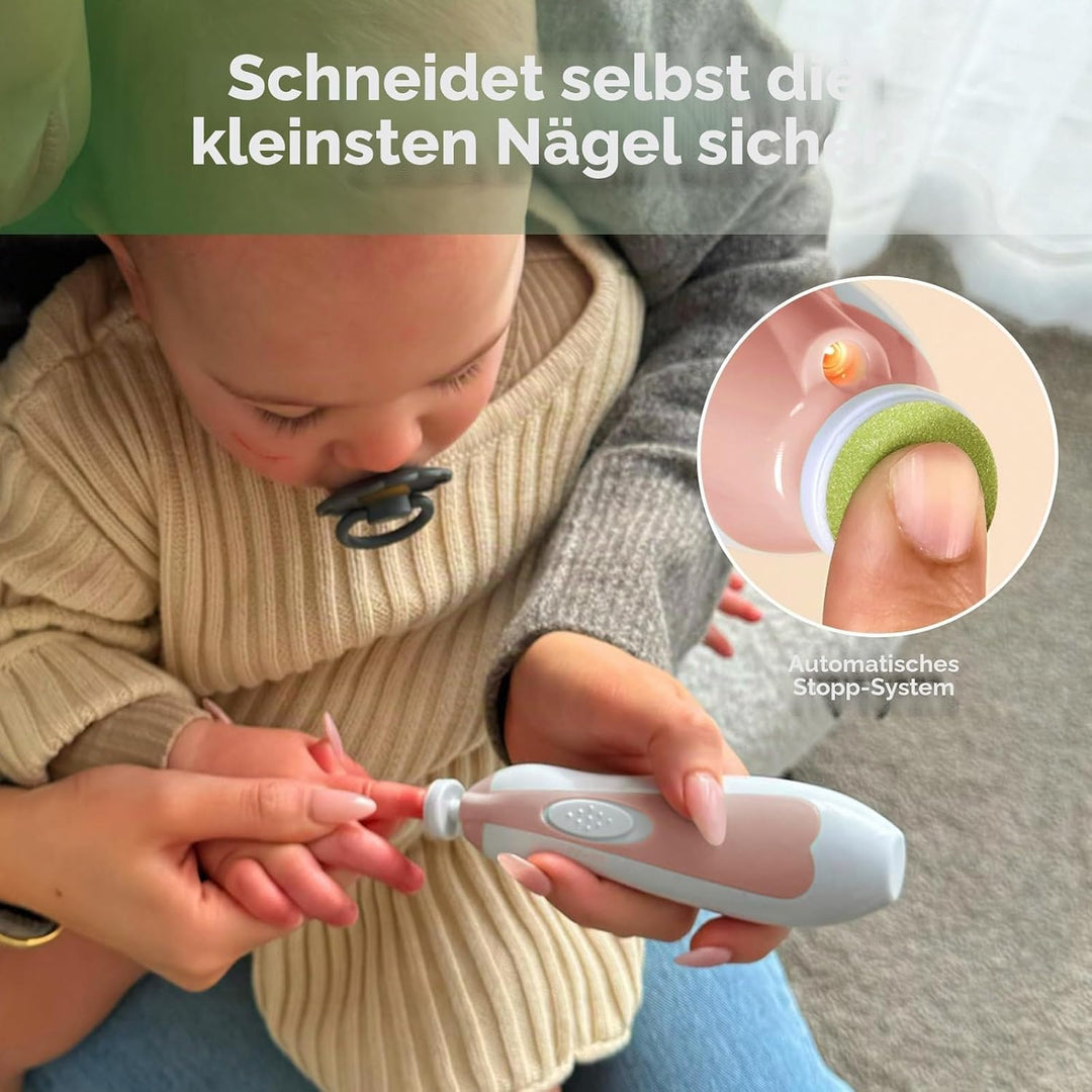haakaa Elektrischer Baby-Nagelknipser, Baby-Nagelfeilen-Set mit 6 Schleifkopf und LED-Licht für Neug