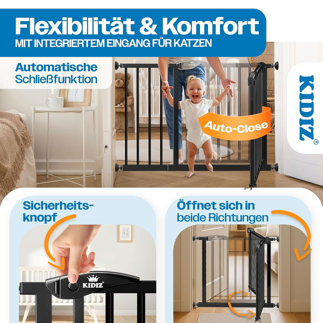 KIDIZ Treppenschutzgitter ohne Bohren | Verstellbare Breite: 74-80 cm, 75 cm hoch, Türschutzgitter u