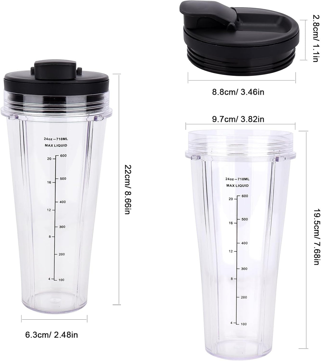 2 Stück Mixer Ersatzteile für Ninja Küchenmaschine Mixer, 24oz Ersatzbecher mit Deckel kompatibel mi