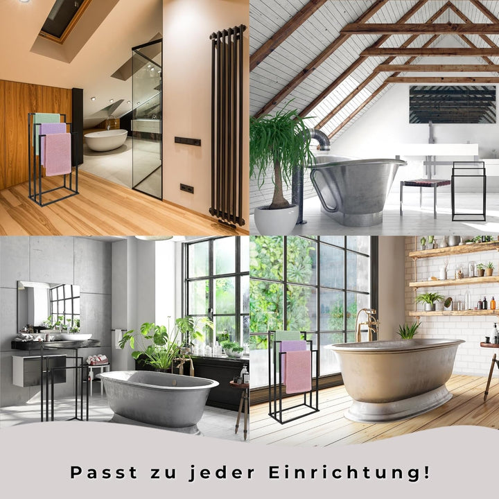 SPRINGOS Handtuchständer mit 3 Handtuchstangen für Badezimmer freistehend nachhaltig Badaccessoire f