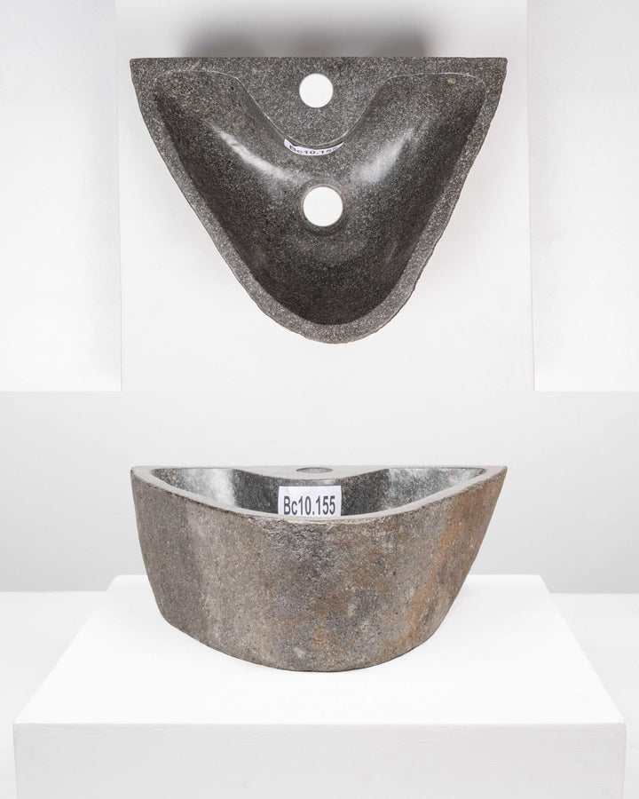 40 cm oval Naturstein-Waschbecken Flussstein Findling Granit Becken Stein-Aufsatzwascbecken Bad Gäst