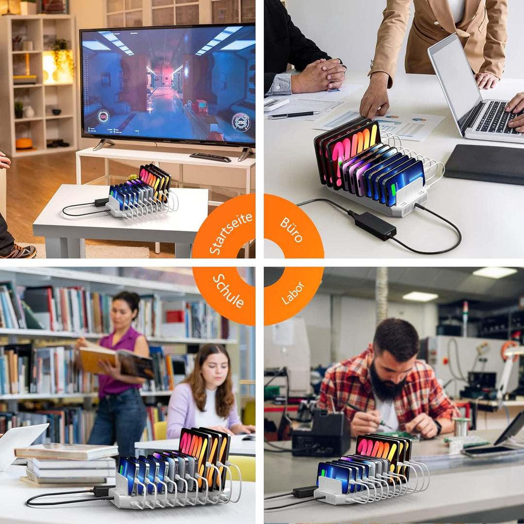 Alxum 60W USB Handy Ladestation Mehrfach,10 Ports 5V/2.4A Ladestation Mehrere Geräte mit verstellbar