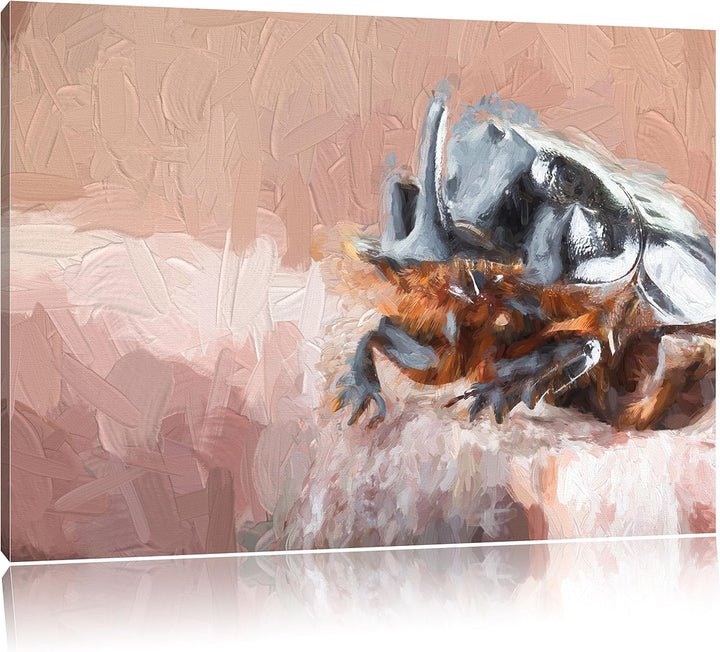 Pixxprint Nashornkäfer Porträt Kunst Pinsel Effekt, Format: 100x70 auf Leinwand, riesige Bilder fert