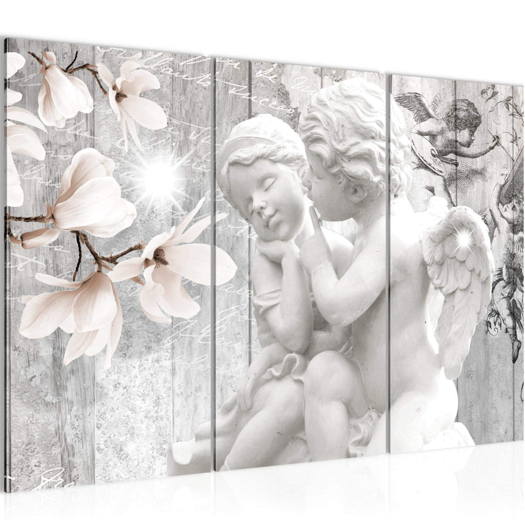 Runa Art Wandbilder Engel Blumen Bild XXL Wohnzimmer Schlafzimmer Grau Magnolien Holz 120 x 80 cm 3