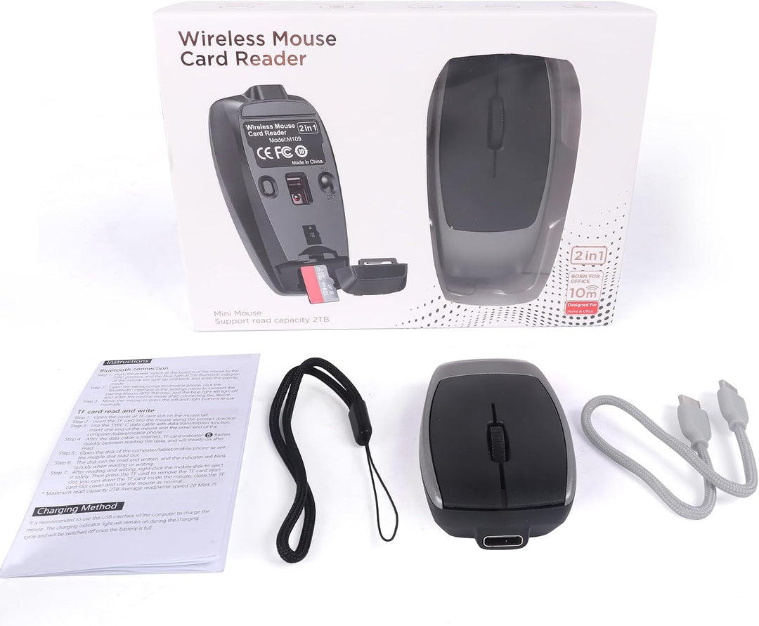 Bluetooth Maus, Upgrade Mini Kabellose Mouse zum Einsetzen einer TF-Karte, 2-in-1 Maus und TF-Karten