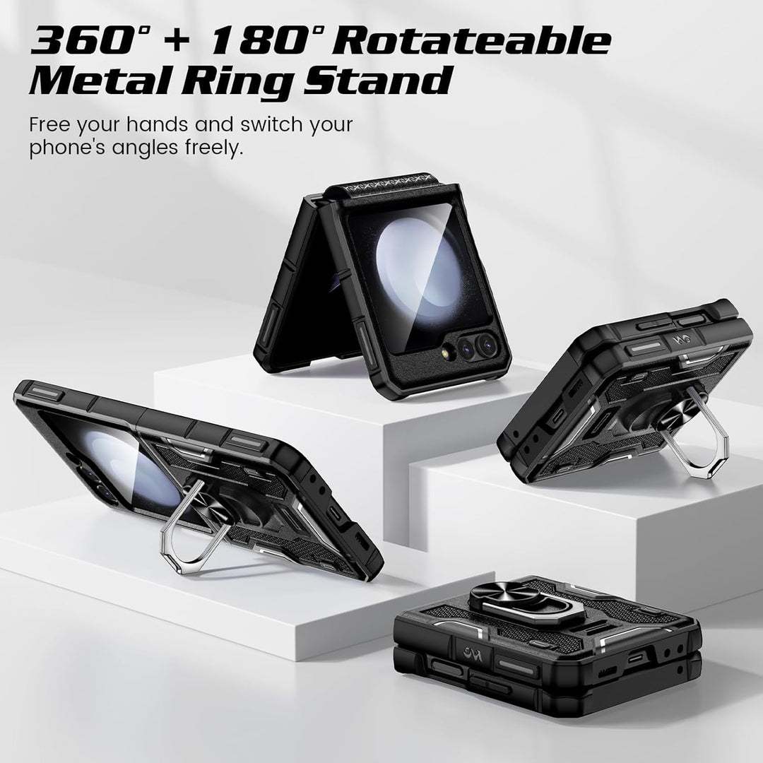 Doeshine Samsung Galaxy Z Flip 5 Hülle mit Magnetisch Ständer & Kameraschutz, Ganzkörper Robuste Sto