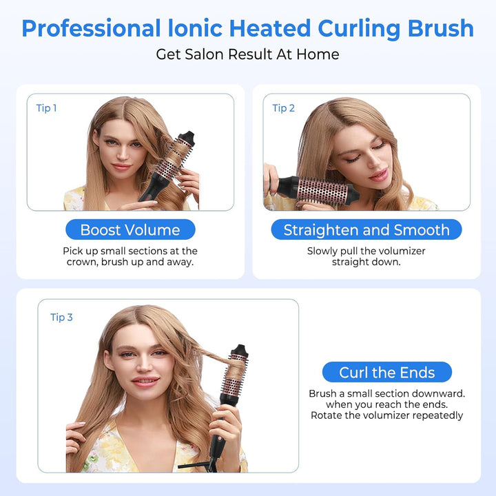Thermal Brush 3 in 1, Thermobürste Wärmebürste 38mm, UKLISS Rundbürste LCD-Anzeige 120-210℃, Lockenb