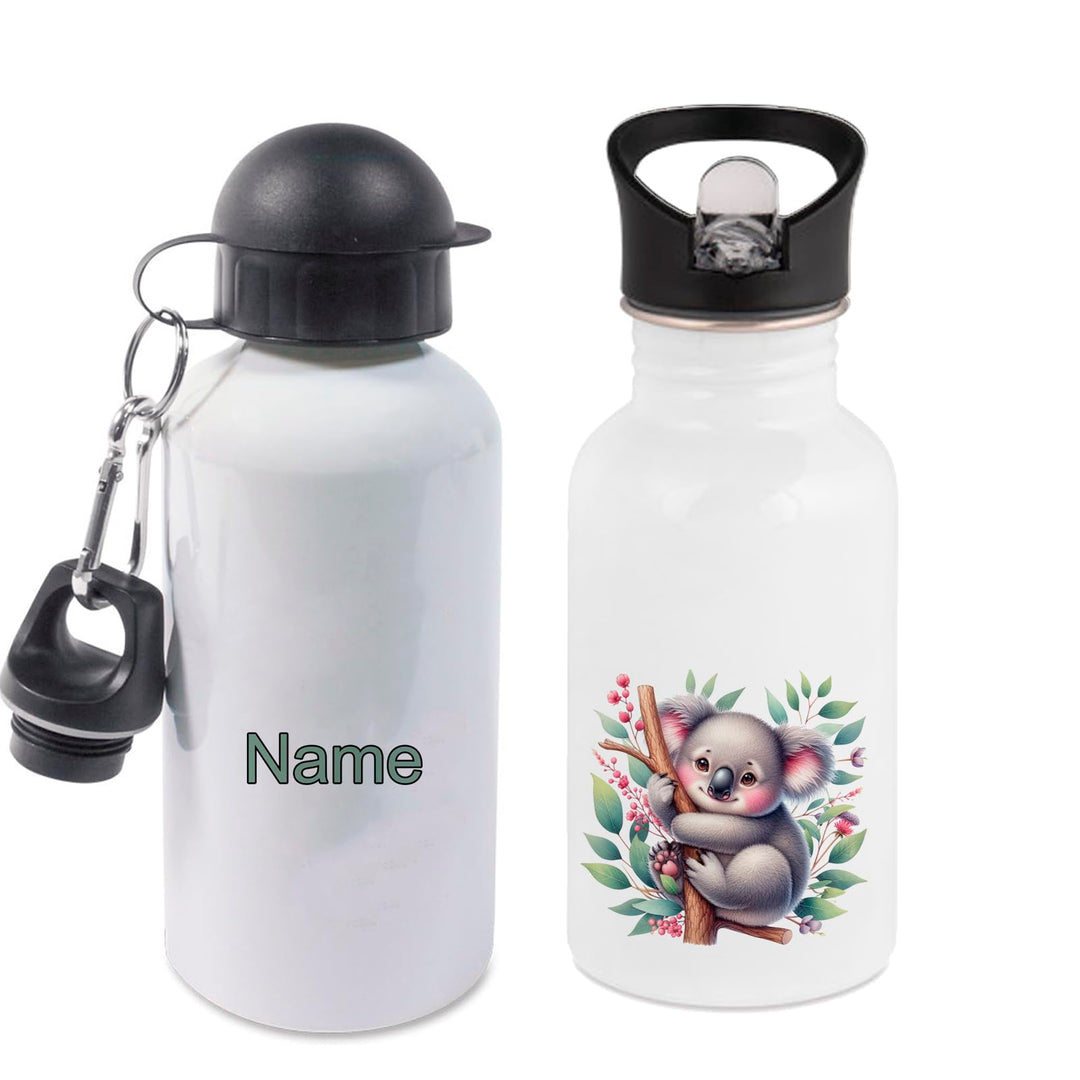 Trinkflasche mit Name/wahlweise 400ml, 500ml oder 600ml + Schriftwahl für Name + Edelstahl oder Alum
