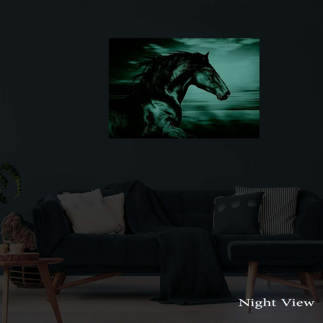 Startonight Bilder Schwarzes Pferd Läuft - Leinwandbilder Moderne Kunst - Tiere Wanddeko Kunstdrucke