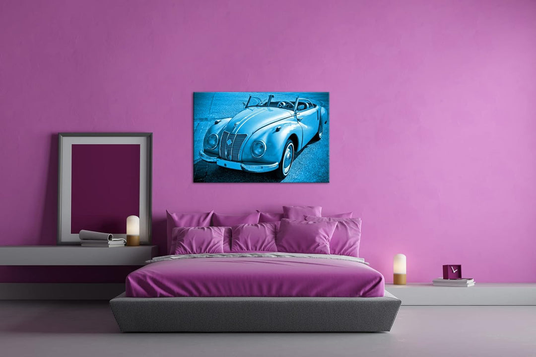 deyoli Alter Oldtimer klassiker Format 80x60 Effekt: Monocrome Blau als Leinwandbild, Motiv fertig g