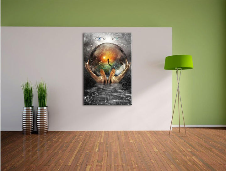 Pixxprint Glaskugel mit Hintergrund als Leinwandbild/Grösse: 100x70 cm/Wandbild/Kunstdruck/fertig be