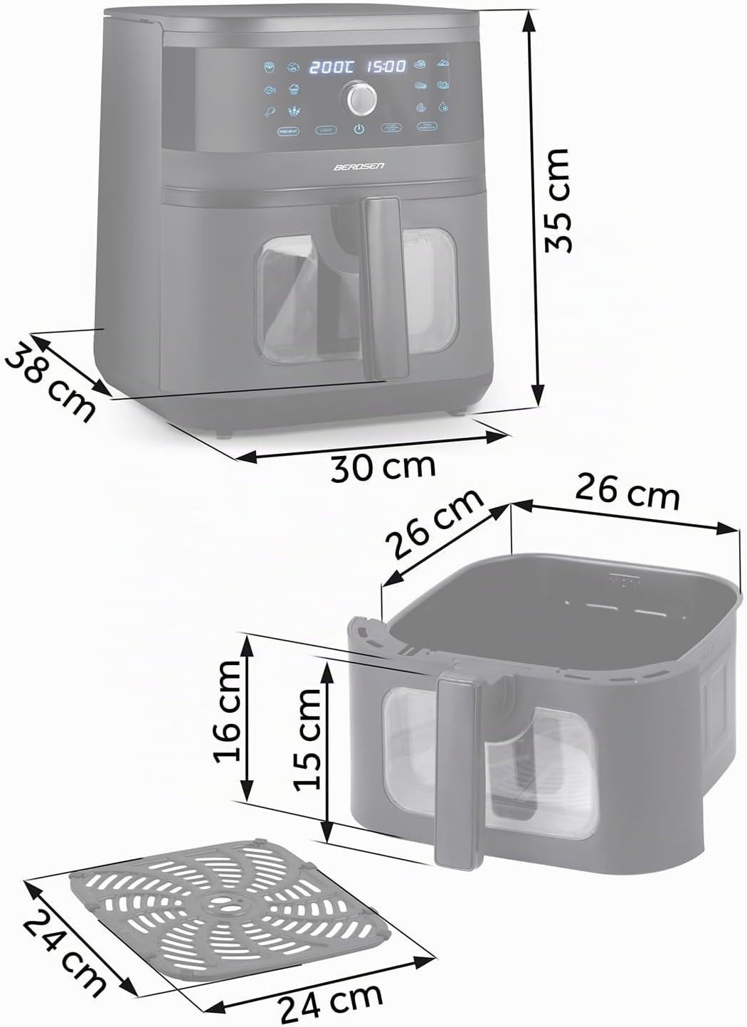 Berdsen Heissluftfritteuse XXL 8L - Airfryer mit Sichtfenster und Touchscreen - 1700W - 12 Programme