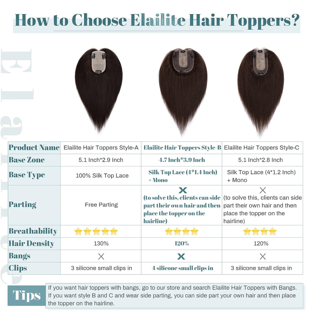 Elailite Haarteil Echthaar Topper Clip in Toupet Frauen Seide Basis Clip in Extensions Haarverlänger