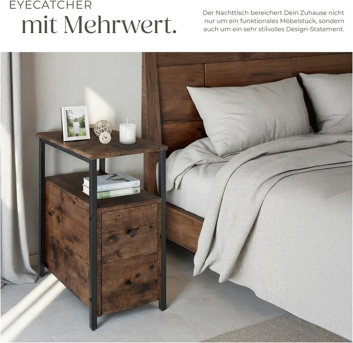 tectake Nachttisch mit 2 Schubladen und 2 Ablagen, schmaler Holz Beistelltisch, 30 x 49,5 x 61,5 cm,