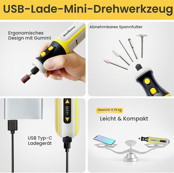 ENVENTOR Mini Multifunktionswerkzeug Akku, 8V Rotationswerkzeug mit 80 Zubehör, 5000-28000RPM, 5 Ein