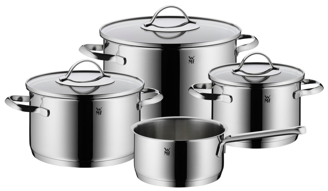 WMF Aparto Topfset Induktion 4-teilig, Kochtopf Set mit Glasdeckel, Cromargan Edelstahl poliert, Ind