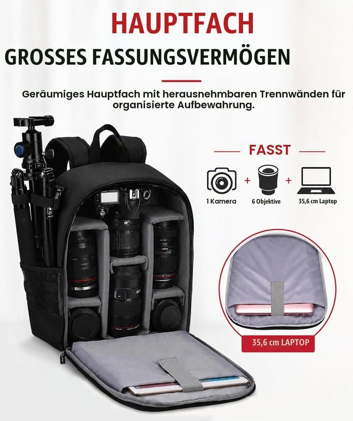 Cwatcun Kamerarucksack Camera Backpack Professioneller für spiegellose DSLR/SLR-Kamera, wasserdicht,