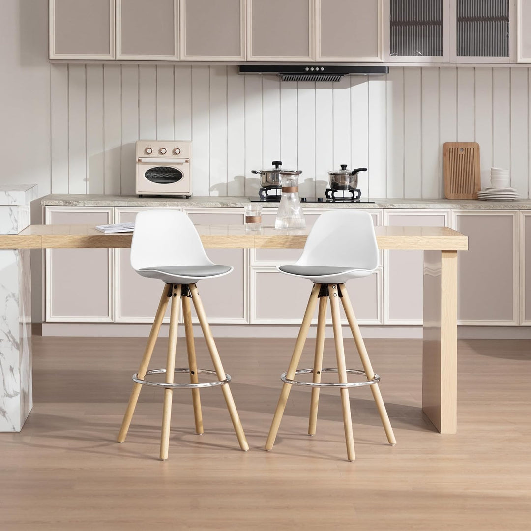 WOLTU® BH45grw-2 2 x Barhocker 2er Set Barstuhl aus Kunstleder Holzgestell mit Lehne + Fussstütze De