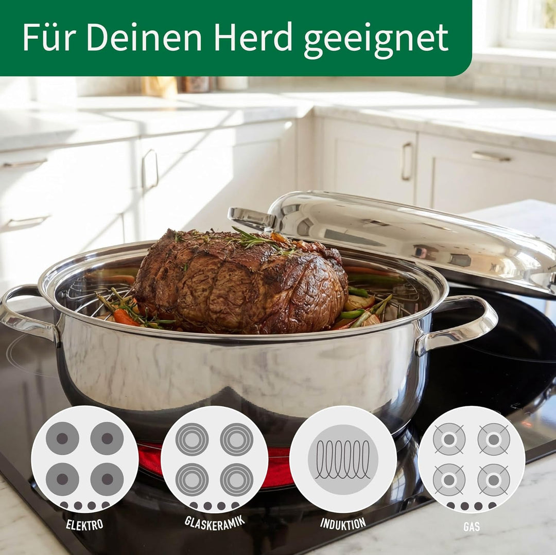 Chefkoch trifft Fackelmann Bräter Rosenheim – Ø38 cm, mit Edelstahldeckel, Gussgriff und Rosteinsatz