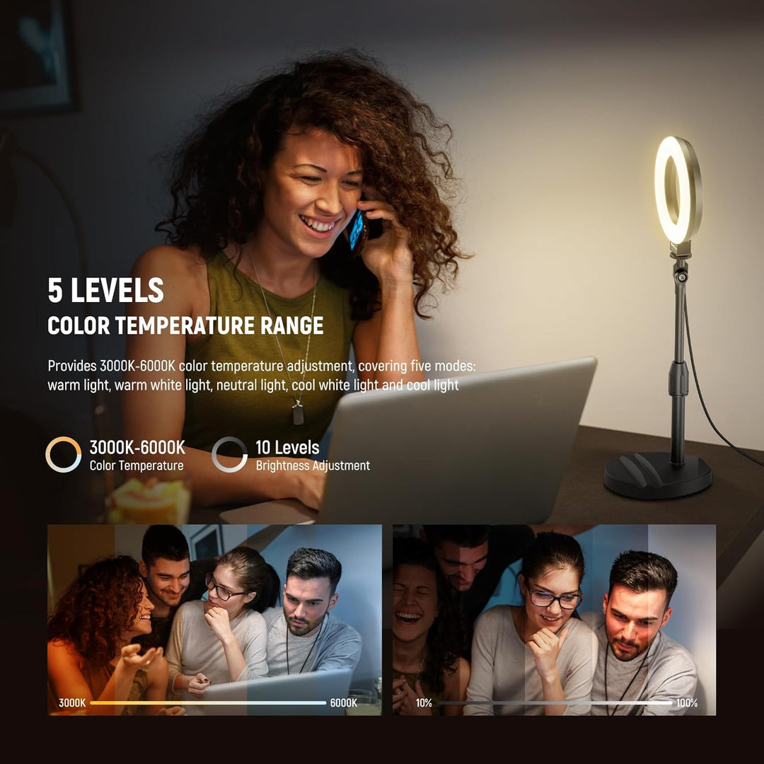 NEEWER Basics 5"/13cm Tisch Ringlicht mit Ständer, Telefonhalter Basis, 10W LED Selfie Licht kompati