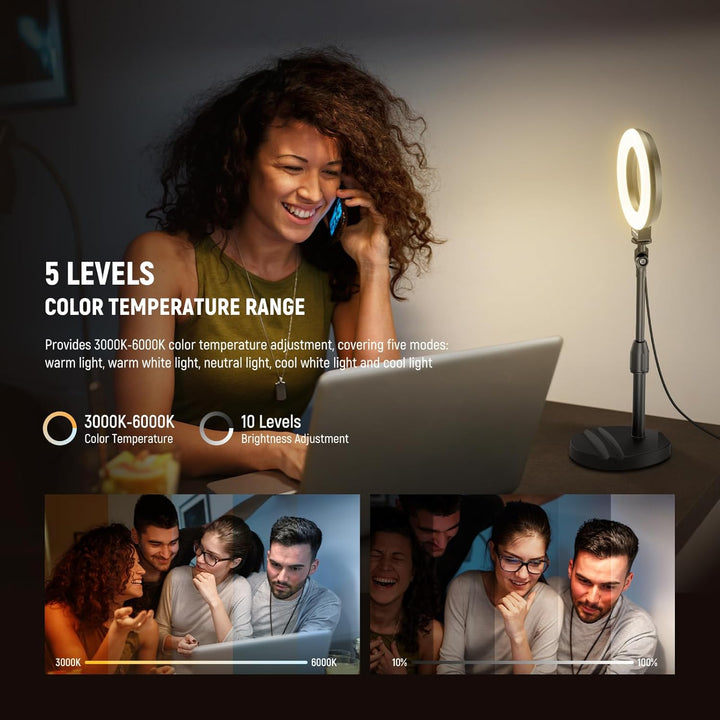 NEEWER Basics 5"/13cm Tisch Ringlicht mit Ständer, Telefonhalter Basis, 10W LED Selfie Licht kompati