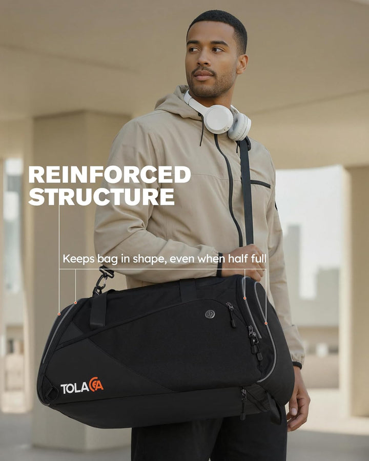 Tolaccea SporttascheHerren und Damen47L – Schuhfach&Nassfach, Rucksack‑Duffel Trainingstasche für Fi