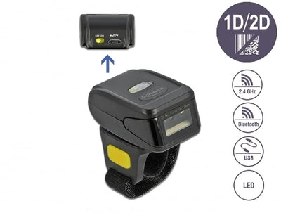 Delock Ringbarcode Scanner 1D und 2D mit 2,4 GHz oder Bluetooth, für Rechts- und Linkshänder, Unters