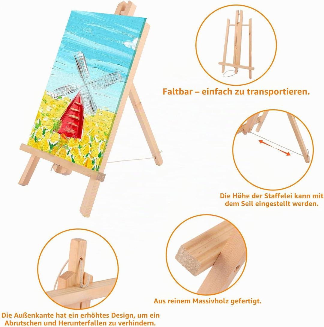 JMIATRY 4Stk Leinwand Ständer 39CM, Staffelei Tisch, Mini Staffelei Holz Tischstaffelei Holz für Gem