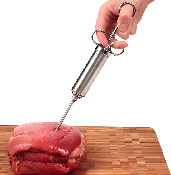 Retoo Marinadenspritze 60ml, mit 3 Nadeln, Fleischspritze aus Edelstahl, Universell für alle Fleisch
