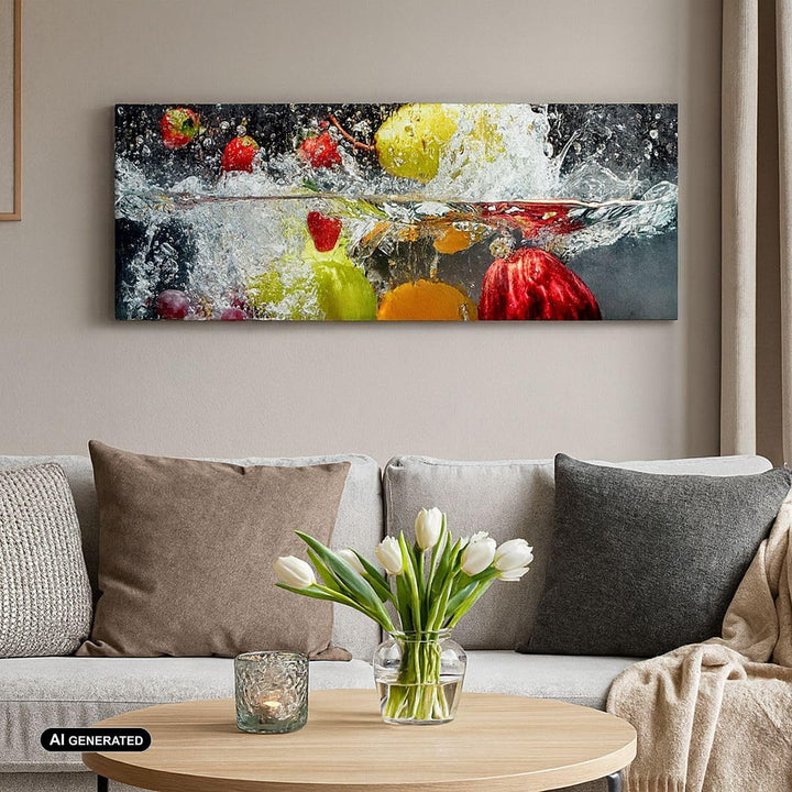Wandbilder Dekoration Wohnzimmer Früchte Wasser Spritzer Essen Panorama Bilder auf Leinwand 120x50cm