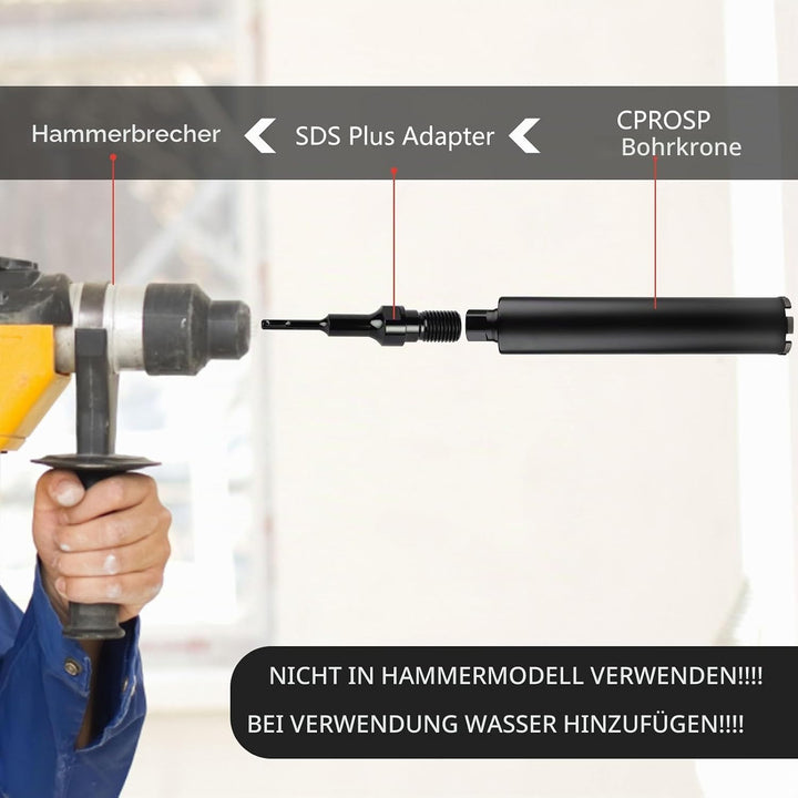 CPROSP 1¼" UNC Diamantbohrkrone mit SDS PLUS Adapter, Kernbohrkrone DM 82 mm, L 420 mm, Kernbohrer f
