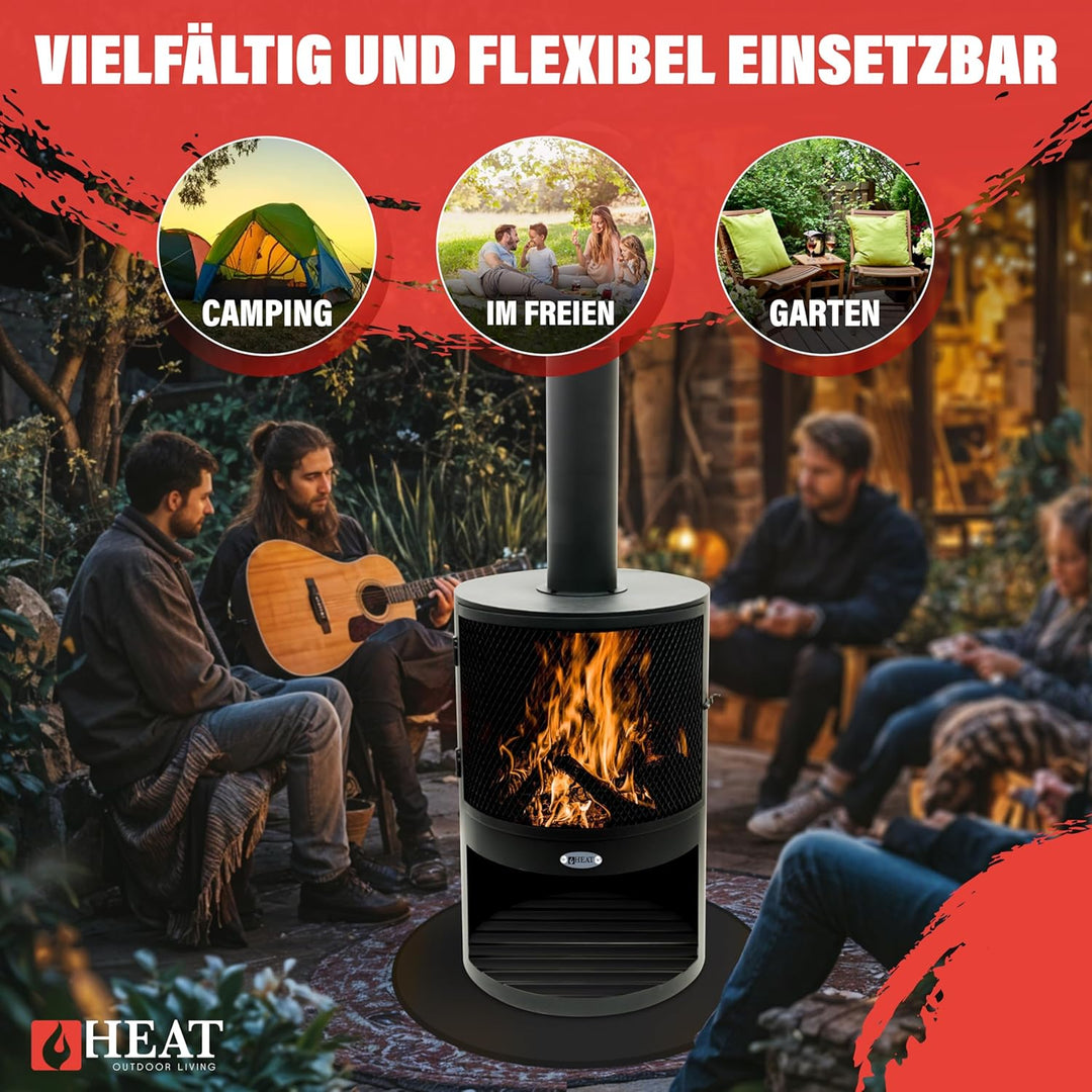 Hamar Gartenkamin Schwarz - Terrassenofen - Feuerstelle für entspannte Abende - Feuersäule Outdoor -