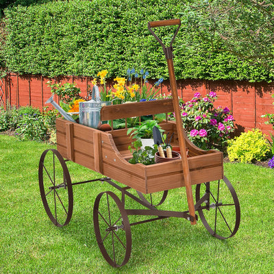 RELAX4LIFE Blumenständer mit 4 Rädern aus Metall, Pflanzwagen aus Massivholz, Holzwagen bis zu 15 kg