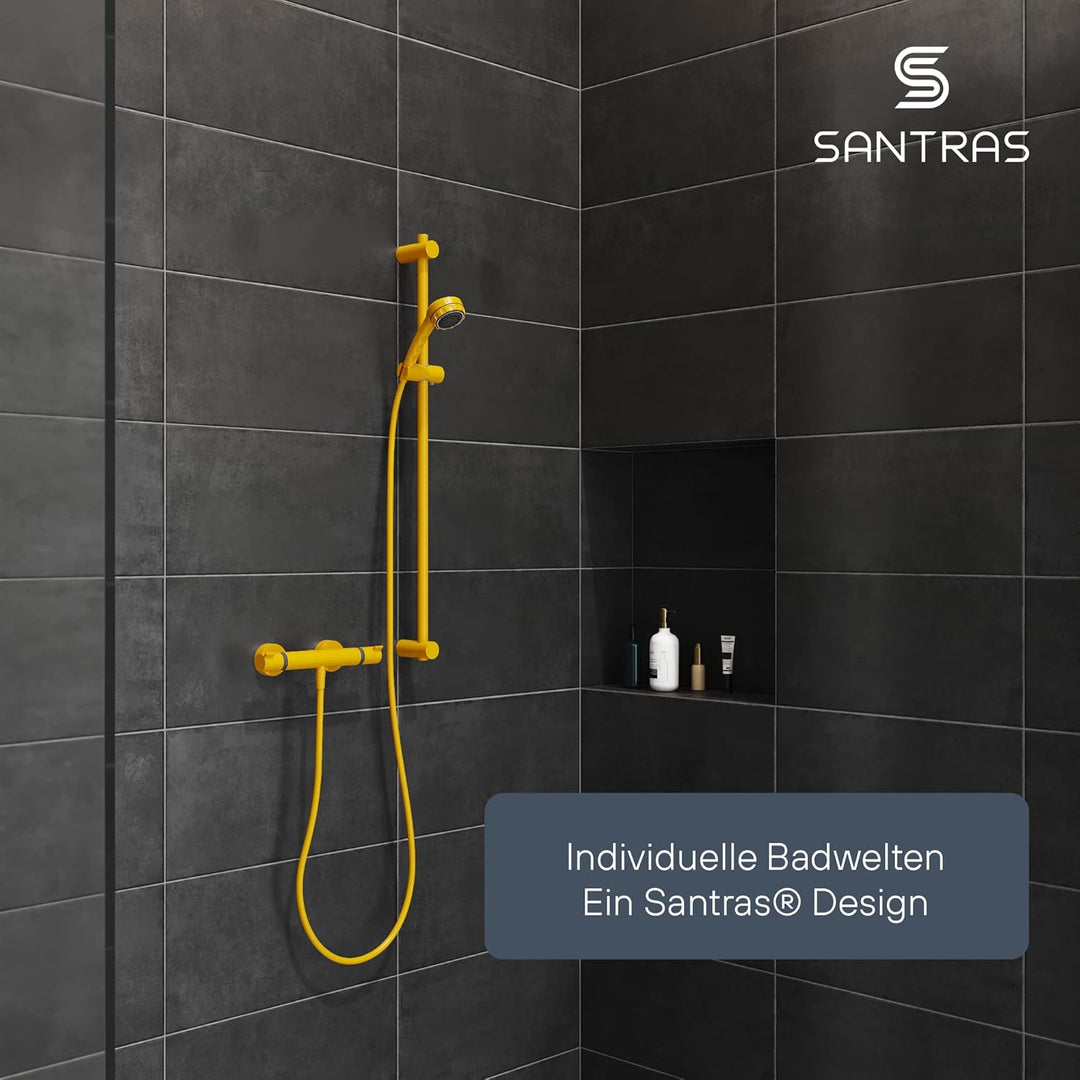 SANTRAS® Wandstange PREMIUM Gelb 96 cm MADE IN GERMANY – Individuell verstellbare Brausestange mit 2