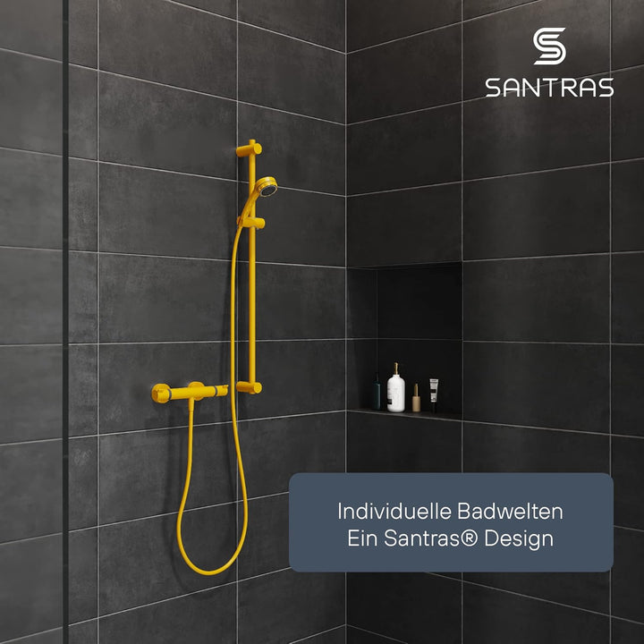 SANTRAS® Wandstange PREMIUM Gelb 96 cm MADE IN GERMANY – Individuell verstellbare Brausestange mit 2