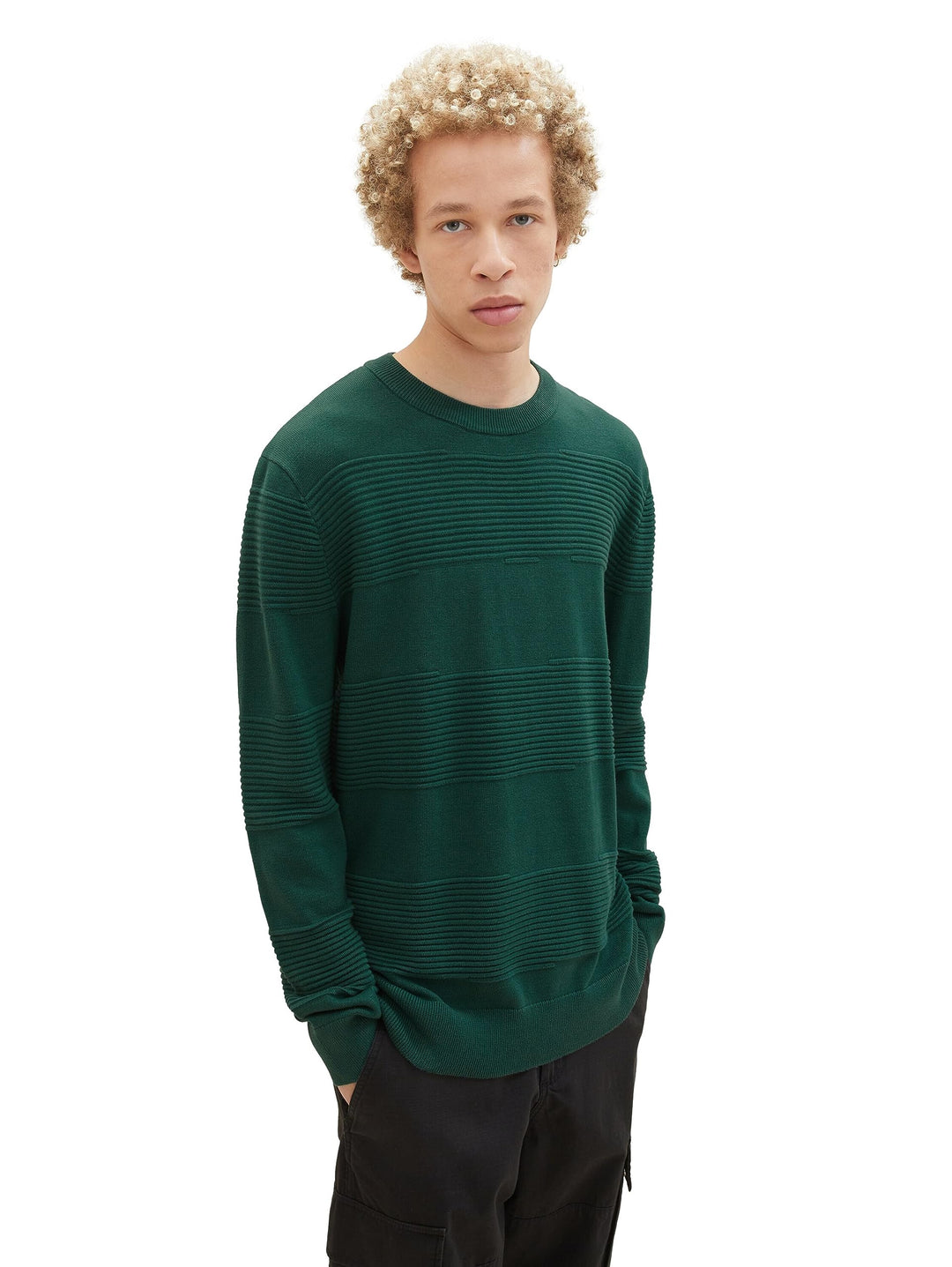 TOM TAILOR Denim Herren Denim Strickpullover mit Struktur aus Baumwolle S 10778 - Hunter Green, S 10