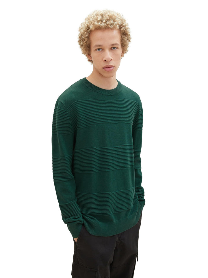 TOM TAILOR Denim Herren Denim Strickpullover mit Struktur aus Baumwolle S 10778 - Hunter Green, S 10