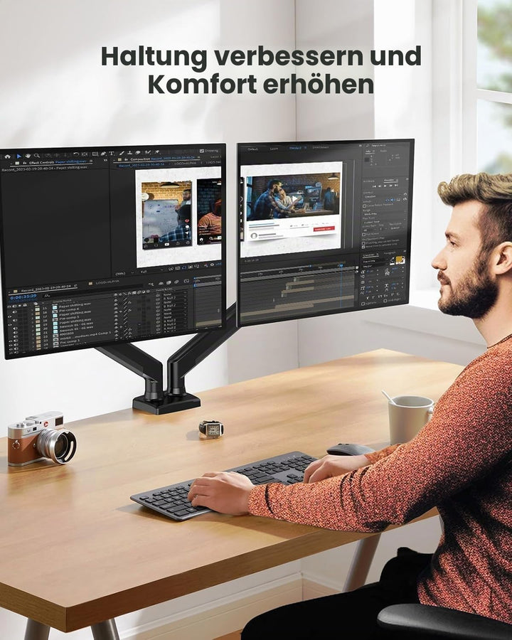 ErGear Monitor Halterung 2 Monitore für 17 bis 32 Zoll Bildschirme, Bildschirmhalterung 2 Monitore,