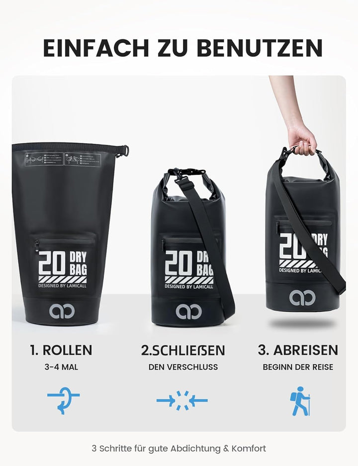 Lamicall Dry Bag, wasserdichte Tasche Beutel, Wasserfester Rucksack Drybag | [Robust &amp; Kratzfest] 5L
